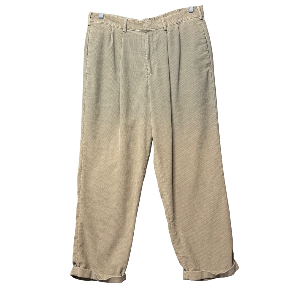 Vtg Dockers Recode Pleated Corduroy Pants Khaki Beige 36x30 Roll Cuff Academia